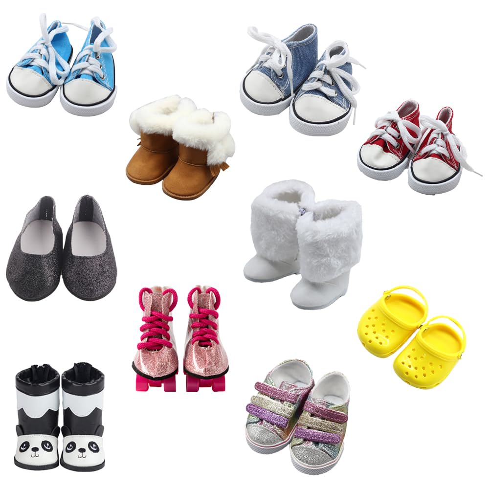 10 par 18-calowych butów dla lalek, BOSOIRSOU 7 cm, buty do tańca, sandały, codzienne buty płócienne, odpowiednie do 45 cm, lalka amerykańska dziewczyna akcesoria