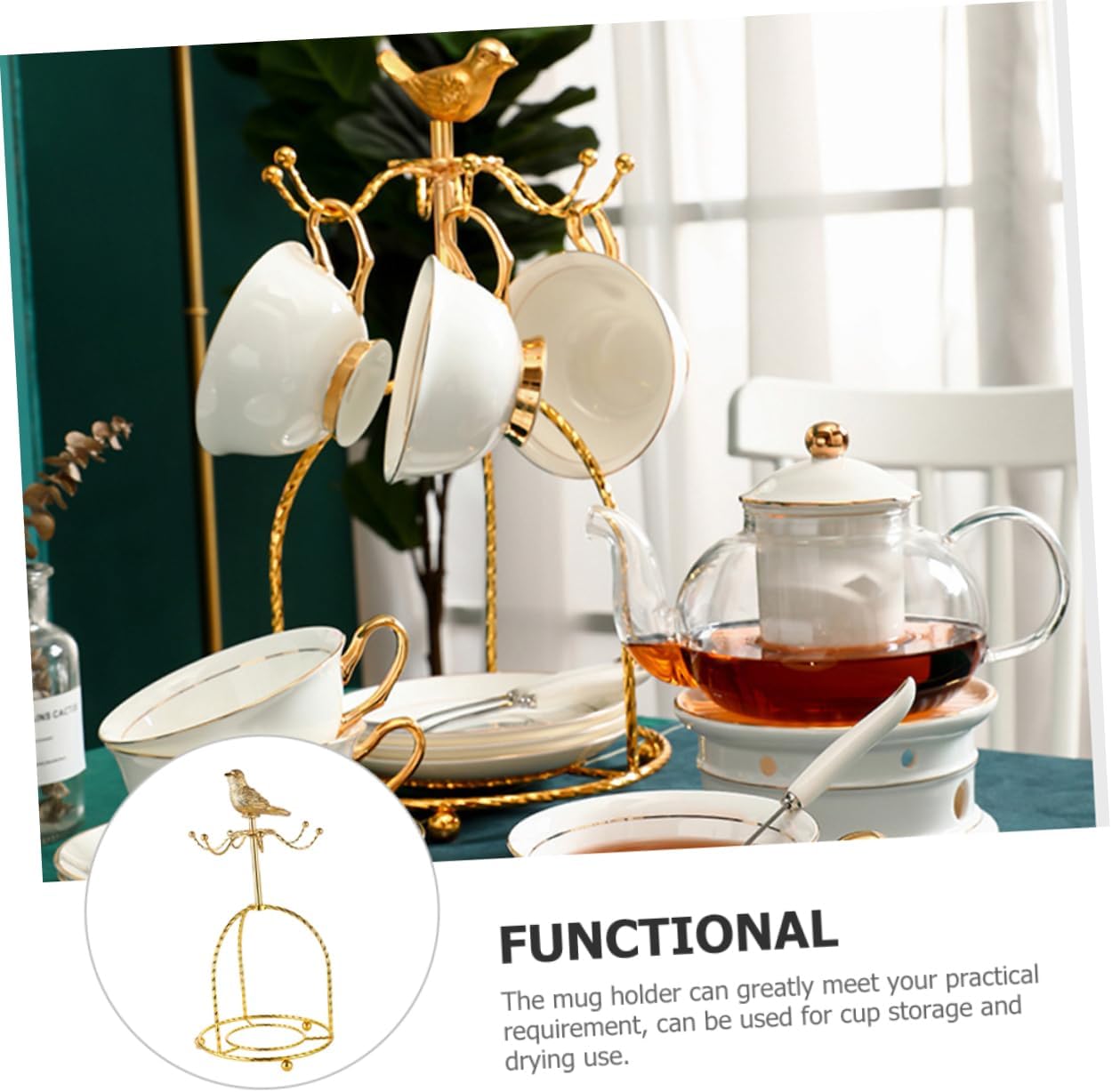 Zerodeko Bird Shape Coffee Cup Holder Elegant Mug Tree Organizer Rack for Countertop Storage Space-Saving Tea Cup Holder Kitchen Supply and Bar Accessory