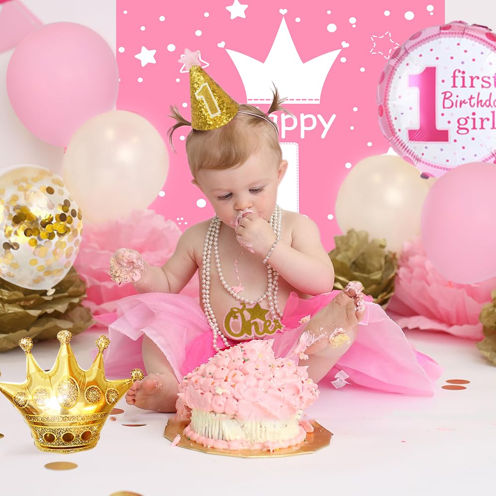 Couronne D'anniversaire Fille - Diadème Princesse Avec Fleurs Roses Pour Bébé 2 Ans 3 Ans - Fête Enfant
