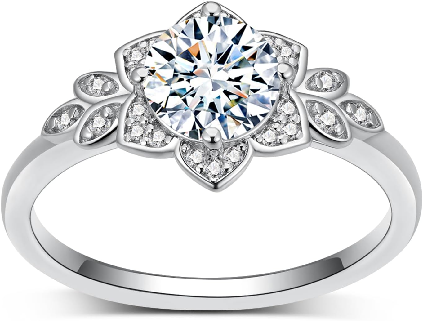 Round Shape Mossanite Wedding Ring Set for Women, 925 Sterling Silver 1 Carat Mossanite Flower Bridal Engagement Ring Set Jewelry Gift for Wife Her