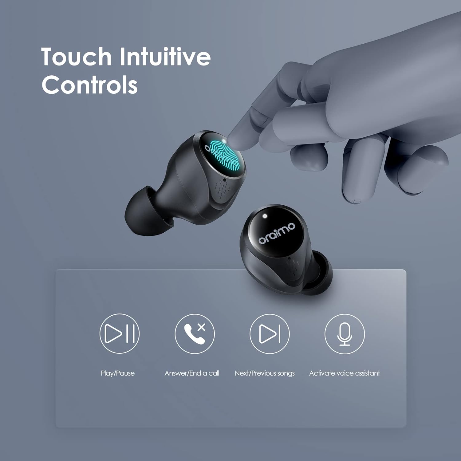 Diagram of touch controls on Oraimo AirBuds-2S