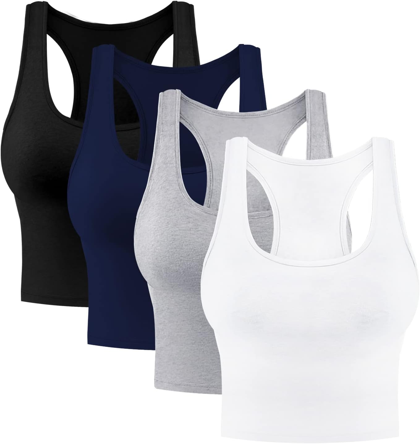 4 Pieces Women's Crop Tops Cotton Basic Tank Tops Racerback Sleeveless Sports Workout Crop Tank Tops