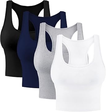 4 Pieces Womens Crop Tops Cotton Basic Tank Tops Racerback Sleeveless Sports Workout Crop Tank Tops