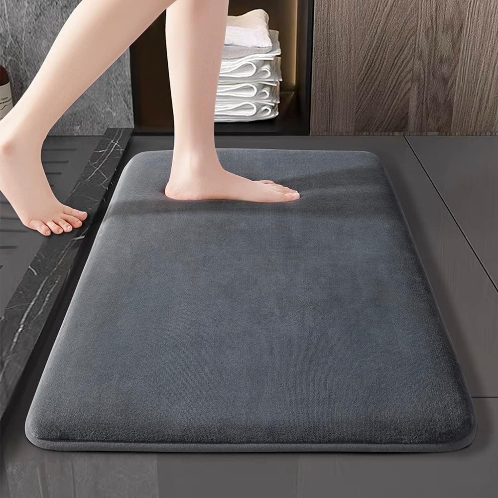 VAS COLLECTIONS Bath Mats Non Slip Anti-Skid - Memory Foam Bathroom Shower, and Tub Rugs Super Absorbent - Quick Dry | Water soak Reliable Bathroom mat. (16" x 24", Grey)
