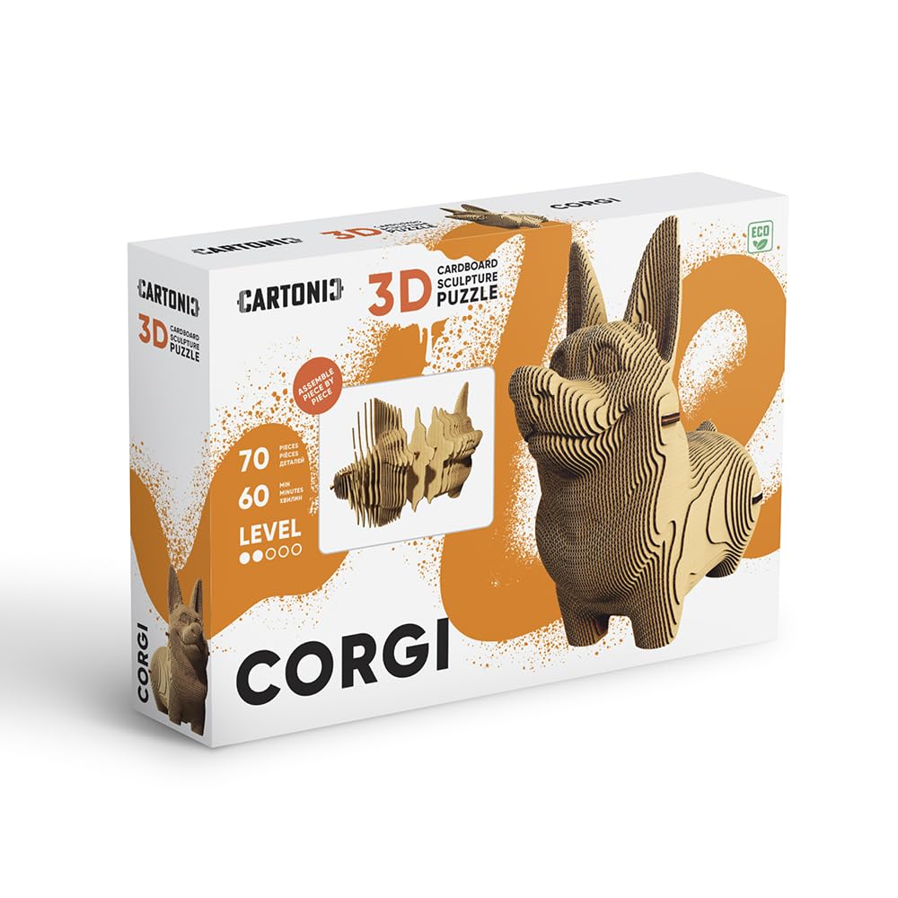 Chien Corgi Puzzle 3D en Carton – Maquette à Monter | 70 Pièces, 21 × 18 × 9 cm – Kit Sculpture DIY à Peindre, Matériaux Recyclés, Ados & Adultes, Idée Cadeau Déco