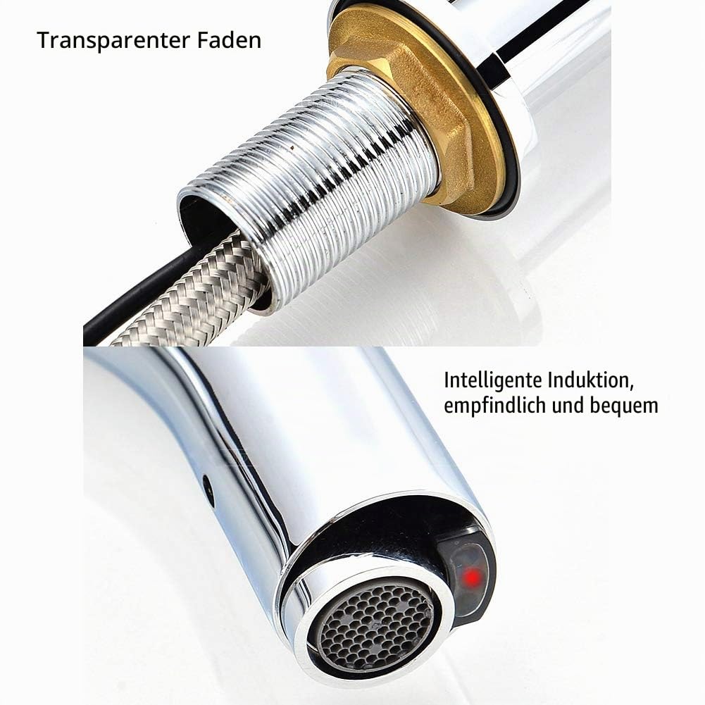 Fdit Automatischer Wasserhahn, G1/2"Gewinde Infrarot-Sensor Waschhahn, berührungsloser Edelstahl-Spülbecken-Wasserhahn, batteriebetrieben, für Küche Badezimmer Waschbecken(B)