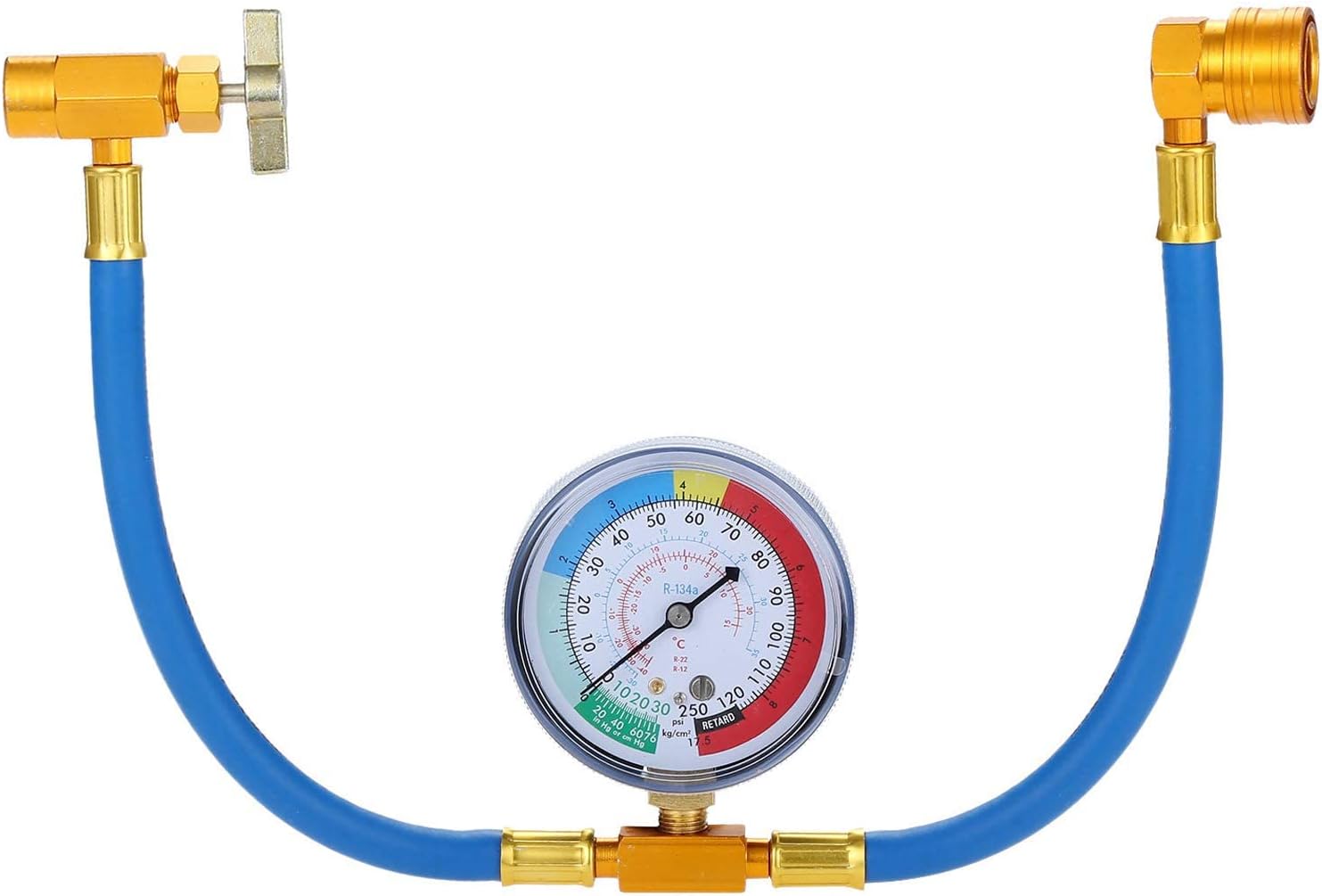 R134A Car AC Refrigerant Charge Hose Kit, AC Charge Hose with Gauge, Come with R134A Piercing Can Tap 1/2”Acme Valve & R134A Quick Coupler Fits for Car Air Conditioning Refrigerant
