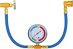 AC Charge Hose with Gauge, R134A Car AC Refrigerant Recharge Hose Kit, Come with R134A Piercing Can Tap 1/2”ACME Valve & R134A Quick Coupler Fits for Car Air Conditioning Refrigerant 250 PSI