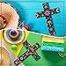 Pinkunn 2 Pcs Mexican Cross Wall Decor Floral Day of The Dead Decoration Hand Painted Wood Wall Art Día De Los Muertos Altar Decorations Spanish Cross Decor for Home (Floral)