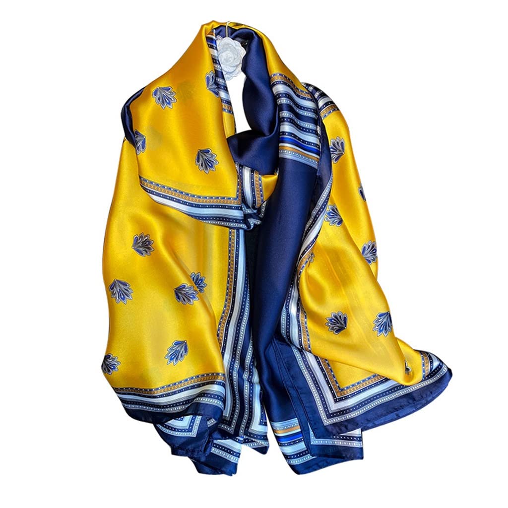 Bufanda de Seda Estampada de Primavera y otoño para Mujer, Chal de Camelia de Seda de imitación, Bufanda de Verano para la Playa (Talla única)