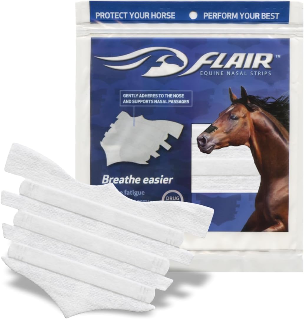FLAIR Equine Nasal Strips for Horses (White, 6 Pack) | Adhesive Equine Nasal Strips & Support | Breathing Improvement for Competition and Training Horses | Equine Health Supplies | Breathing Aid