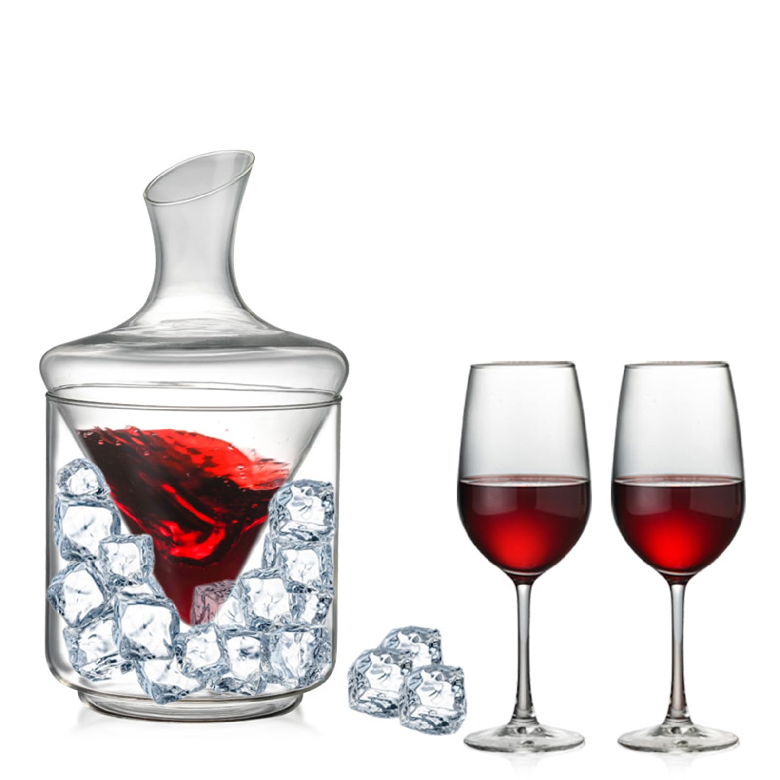 ZYFAB Wine Decanter Chiller Set with Ice Bucket Cooler Glass Carafe Red Wine Breather for Red and White Wine Accessories Cocktails and Bar Supplies,Clear