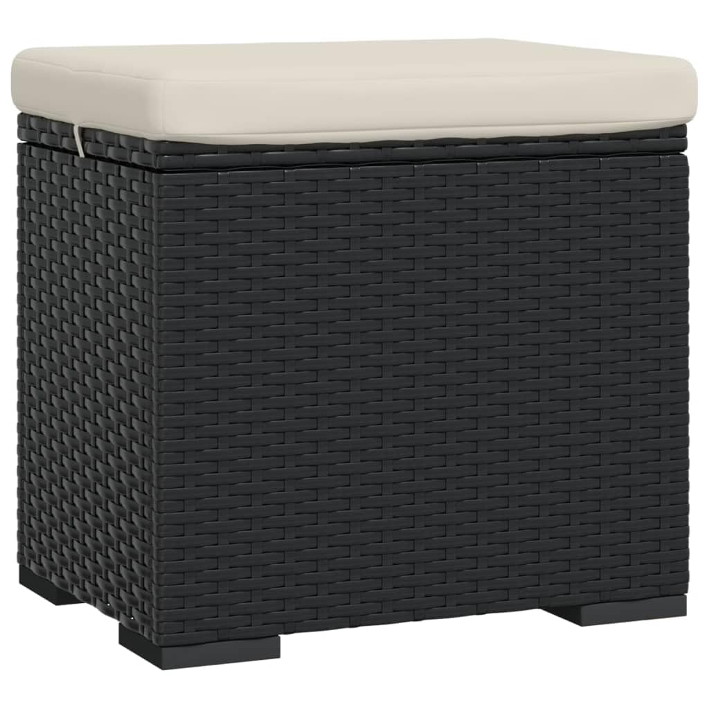 Generico Ottomana con Cuscino Nero 40x30x40 cm in Polyrattan,Mobili,Poggiapiedi-319392