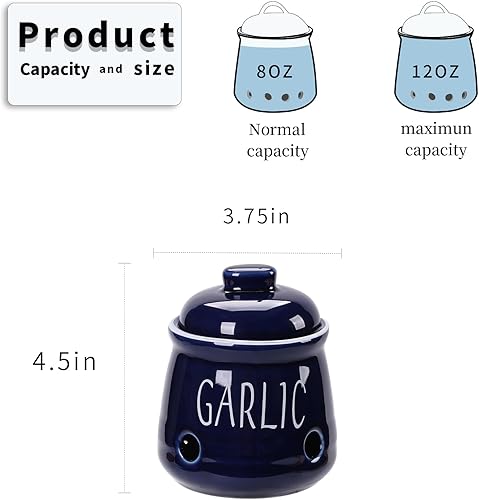 Miniatura 10 de HAOTOP Soporte de ajo con tapa, mini recipiente de cerámica para encimera, mantiene tus dientes de ajo frescos, rojo