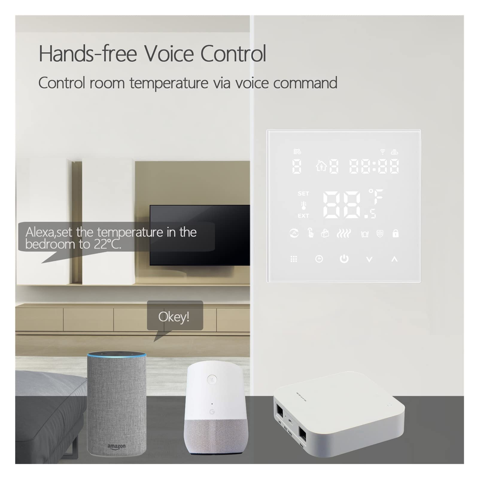 Cyfrowy higrometr termometr wewnętrzny Tuya WiFi Smart Thermostat, Elektryczna Ogrzewanie podłogowe Ogrzewanie Wody/Gaz Pilot Pilot Z wyświetlaczem LCD(Wit)