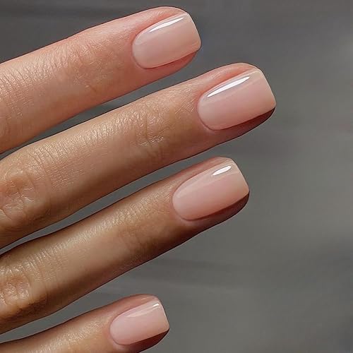 Nude Pink Press on Nails Short Square, Fake Nails Glue
