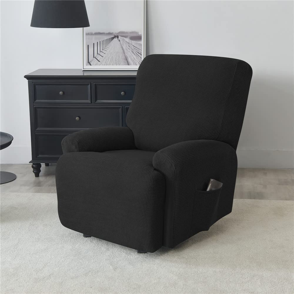 Highdi Copripoltrona Relax Reclinabile 4 Pezzi - Elasticizzato Con Tasche, Antiscivolo, Jacquard Lavabile, Nero