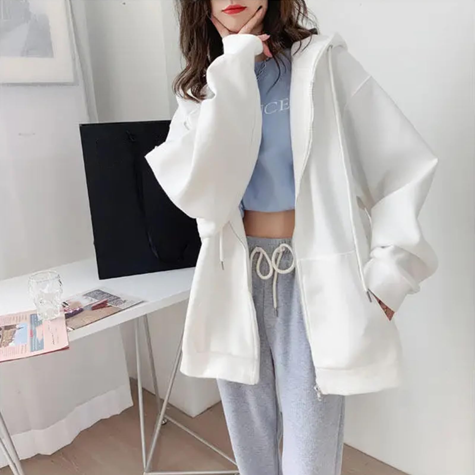 Felpe Donna Felpa con Cappuccio Casual con Cappuccio Candy Color Streetwear Streetwear Zipper Essentials con Cappuccio per Donne Top di Abbigliamento da Esterno