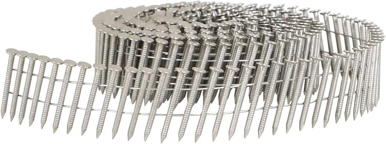 3600 Count Stainless Siding Nails 15 Degree 1-1/4 Inch x 0.09 Inch, Small Cap Coil Stud for Wood and Plastic