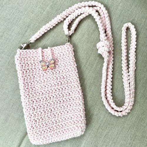 Crossbody Crochet Phone Bag, Handmade Lightweight Cell phone holder Purse with Adjustable Strap, Card Holder, Butterfly wooden Closure, Boho Style for Women & Teens, Small Bag for Festivals, Travel, Gifts.4