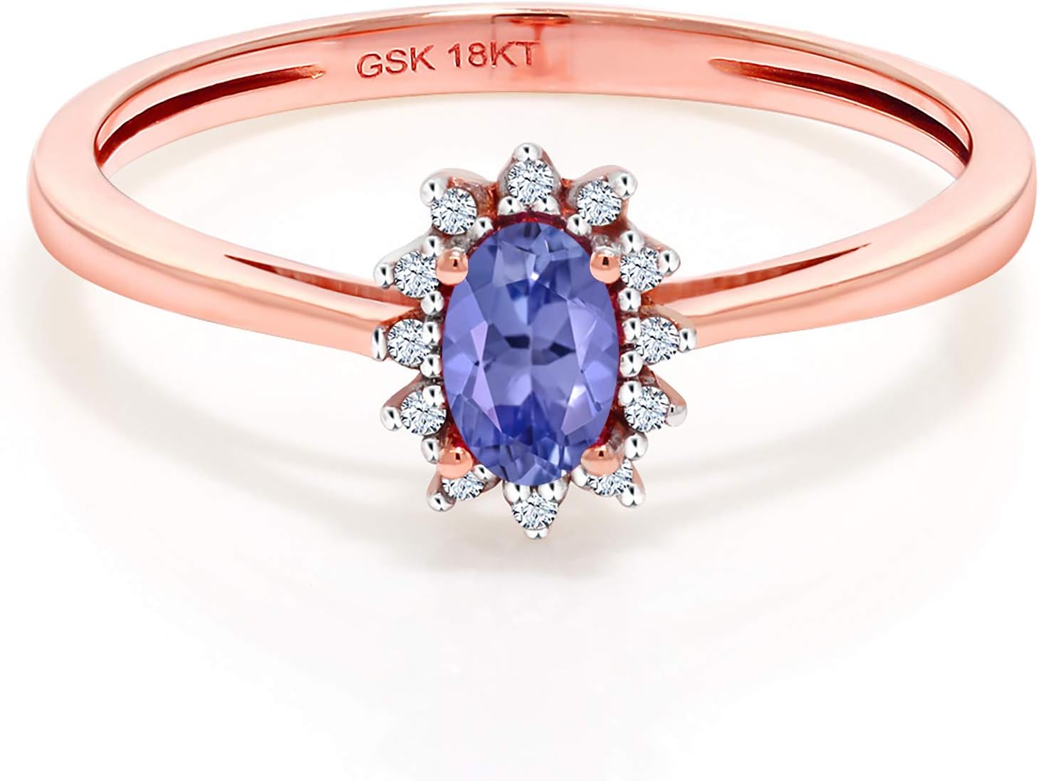 Gem Stone King 0.31 Ct Oval Blue Tanzanite White Diamond 18K Rose Gold Ring - Image 2
