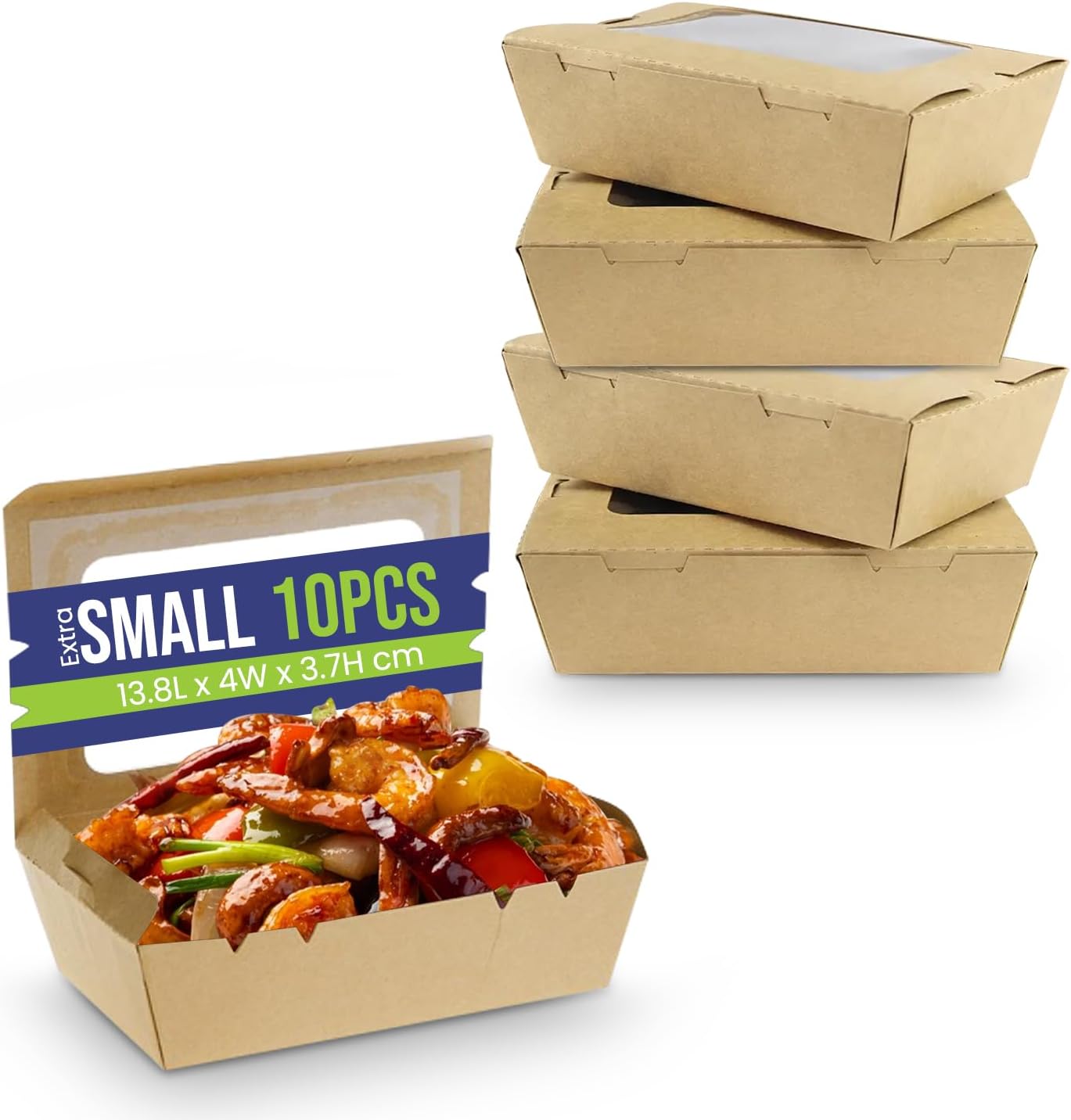 SNH Packing Kraft Lunch Box Extra Small With Window, Grease-Resistant Baked Goods Gift Boxes - Built-In Lids, Windows, Kraft Paper Brownie Boxes, For Meals And Desserts - 10 Pieces.