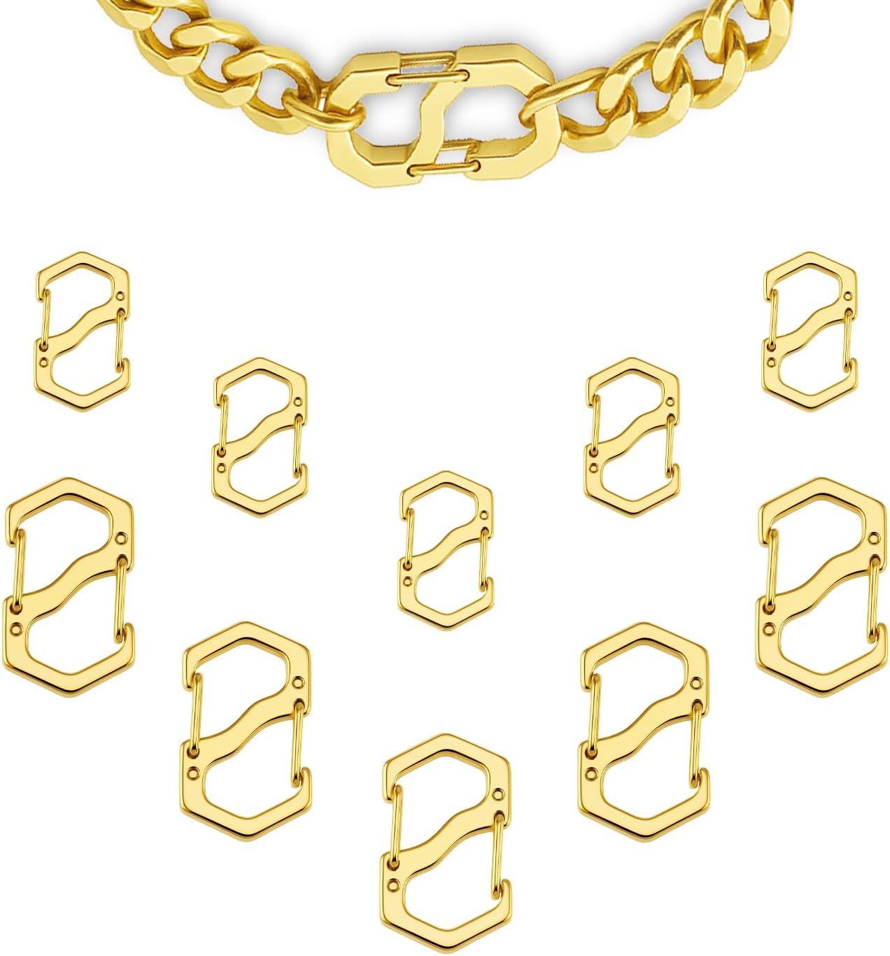 Double Opening Lobster Clasp,Gold Bracelet Clasp Charm Clasp,Necklace Connectors for Multiple Necklaces - 10 Pack (Small &Large)