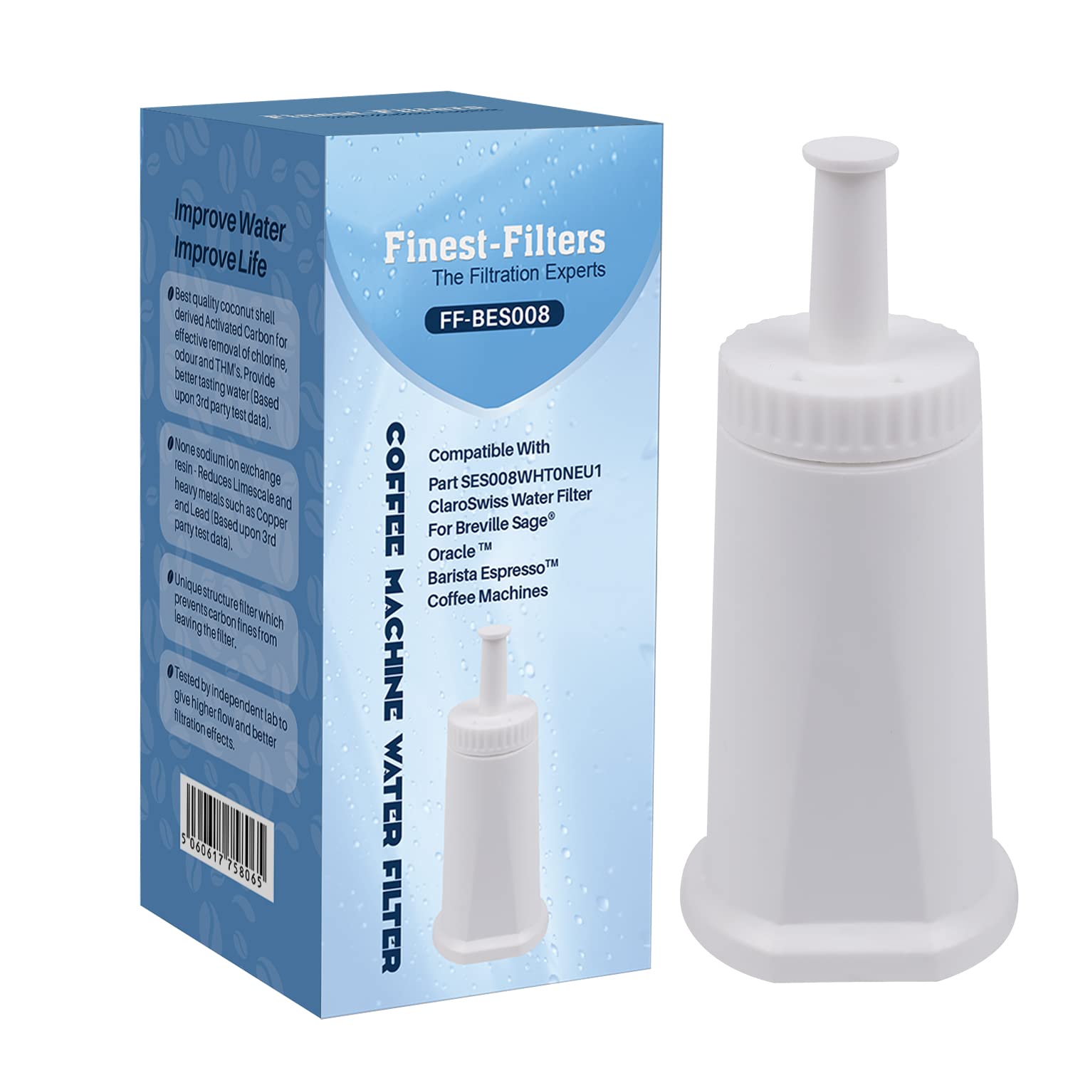 Finest Filters Water Filter for Breville Sage Coffee Machine Models SES 990/980/500/878/875/810/880/920, BES008 Softener for Water Barista Express Water Filters Barista pro Coffee Machines
