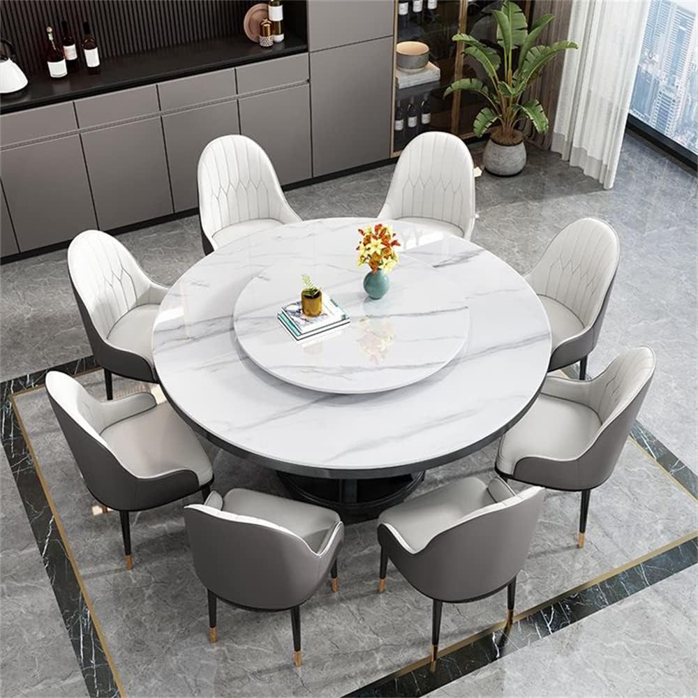 LAKIQ Modern Round Dining Table with Lazy Susan Slate