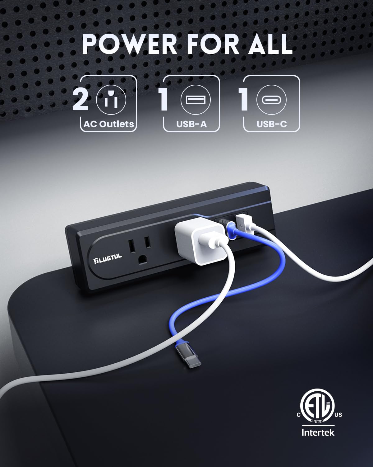 PLUGTUL Desk Clamp Power Strip 6FT, Outlet Station with 3 Outlets, PD 20W Fast Charging, Flat Plug, 16 Gauge, Black with USB C, Fits 1.72