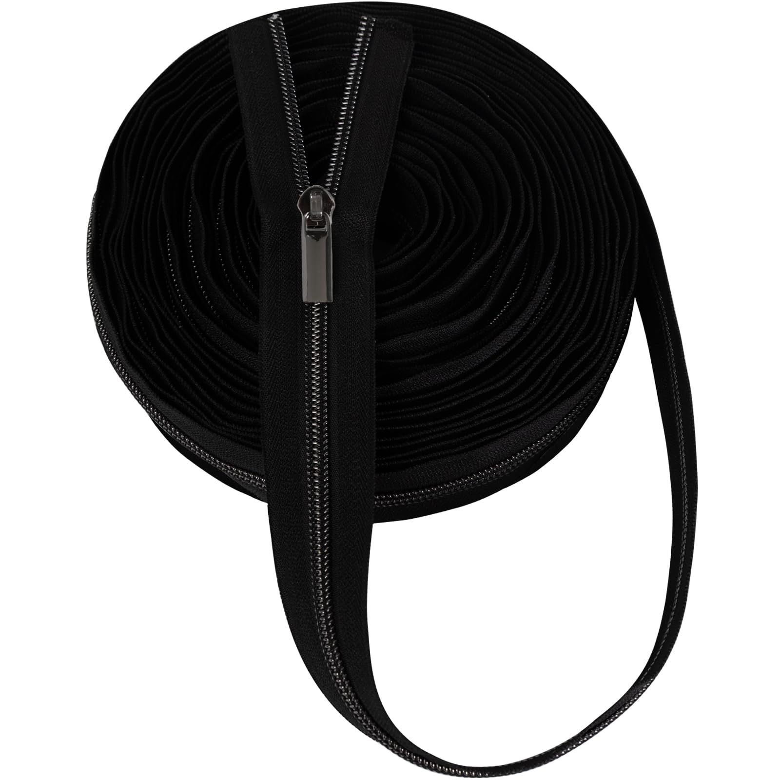 GUBOCA 9 M Cerniera Lampo Lunga,Cerniere in Nylon per Cucito a Metro con 30 Pezzi di Accessori (Nero,Nero)