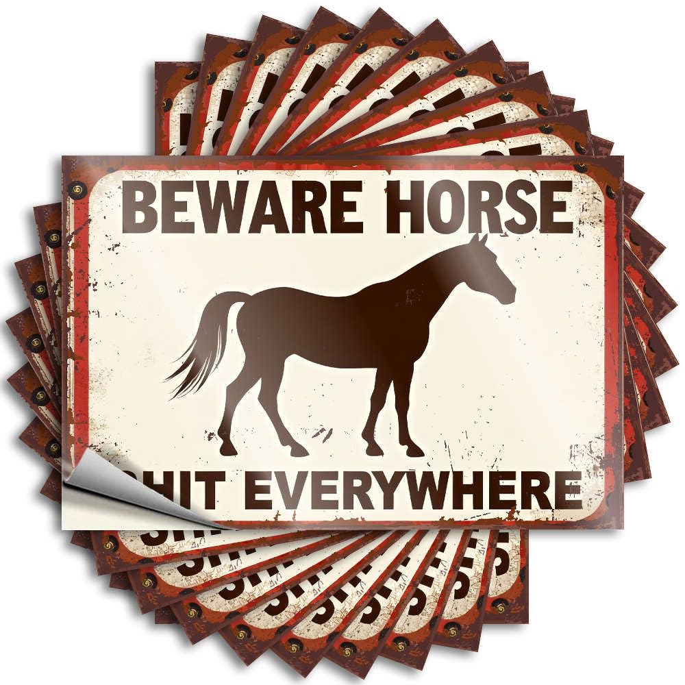 Fzfn Colour Sticker Beer Durable Vinyl - Beware Horse Shit Everywhere Helmet For Mom Use(8X12cm)