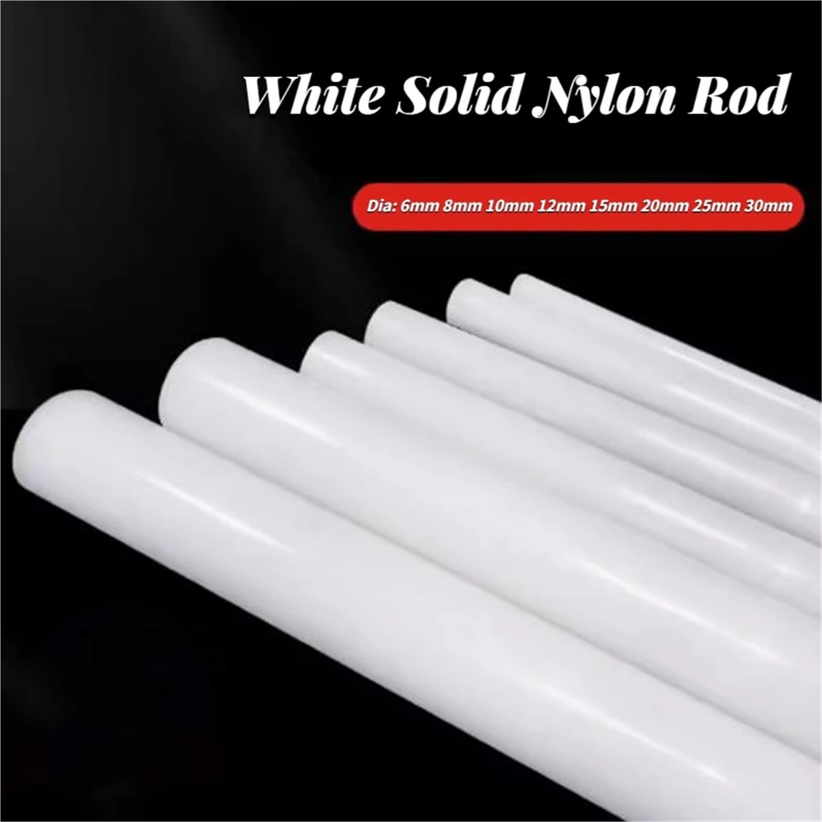 Nylon Stange 2/4/10 Stück weiße Nylonstäbe aus Kunststoff, rund, robust, massiv, 6–30 mm, Verarbeitungslänge 500 mm(30mm 2Pcs)