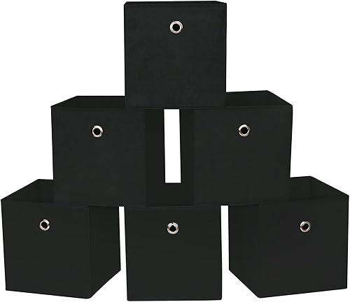 Contenedores de almacenamiento de tela negra, cubos de almacenamiento plegables de tela de 11 pulgadas, canastas organizadoras con asas dobles para