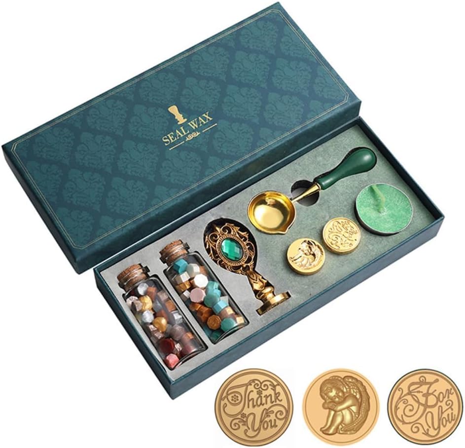 AquaFalcon Sealing Stamp Kit for Gift Box Sealing Seal Wax Stamps with Wooden Handle for Vintage Wax Seal Stamp Decoration