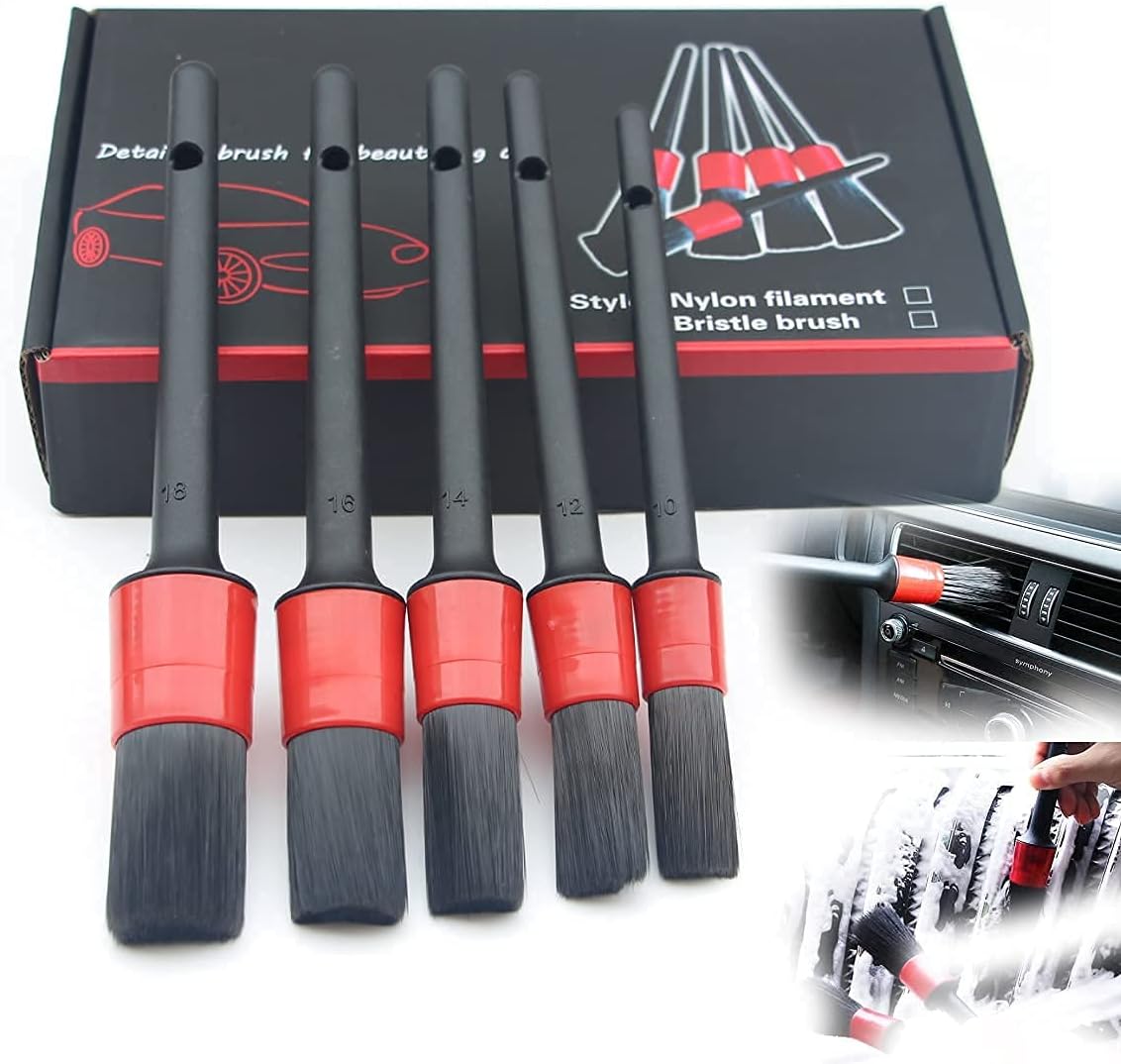 Araç detay fırçası, otomobil detay fırçası seti, araba detay fırçası (5'li paket), tekerleklerin, motorların, iç mekanın, amblemlerin, iç ve dış yüzeylerin, havalandırma deliklerinin temizlenmesi için