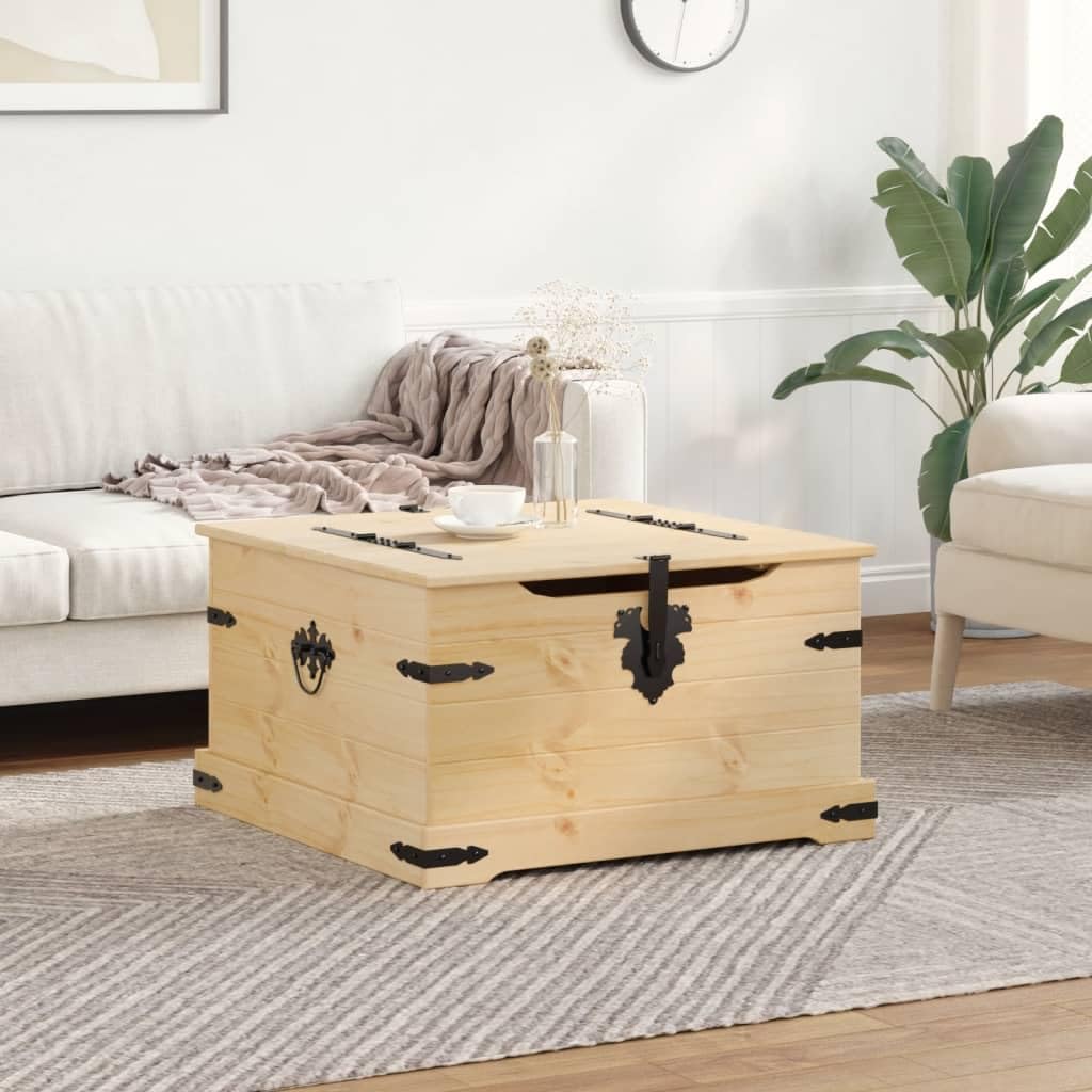 Baúl Corona 78 x 78 x 45 cm - Baúl de madera de pino macizo con acabado en cera de miel - Mesa de centro rústica con espacio de almacenamiento y muelle de gas - Caja de almacenamiento