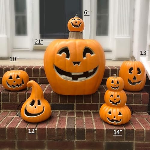 Miniatura 7 de Linterna de calabaza de Halloween de 15 pulgadas, calabaza iluminada con diseño único de 3 niveles, calabaza grande iluminada con enchufe de cable