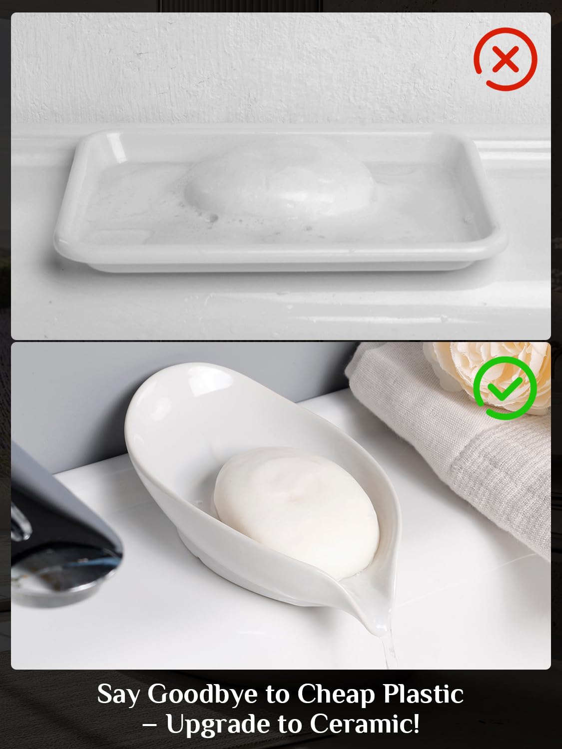 ANTIS'S HOME Ceramic Soap Dish Set of 2, Elegant Leaf-Shaped White Porcelain Soap Holders for Bathroom & Kitchen, Non-Slip - Image 4