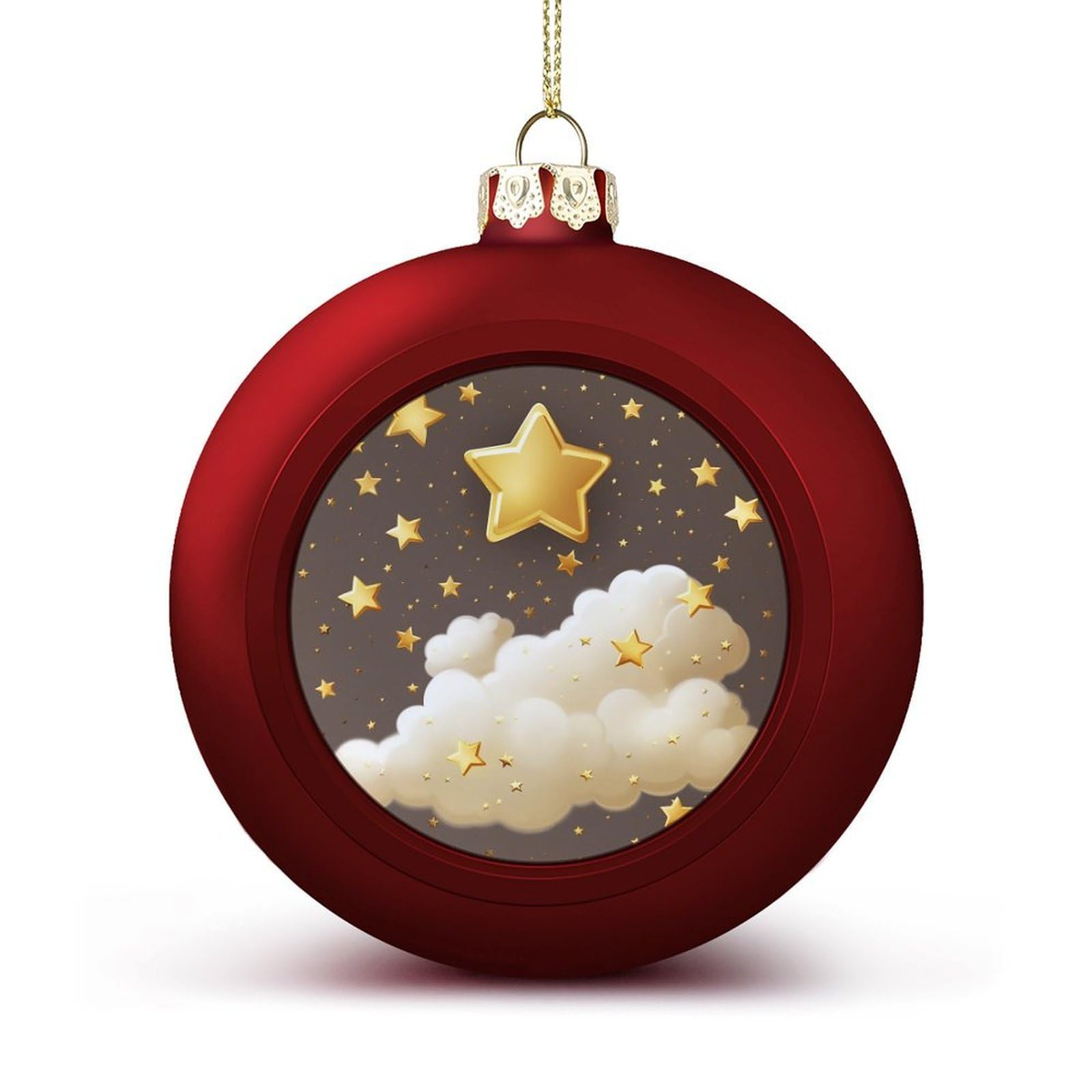 Cartoon Cloud Gold Stars Christmas Balls Ornaments for Xmas Christmas Tree 1.6" Hanging Shatterproof Xmas Balls Hanging Decor Pendants for Holiday Party Outdoor Indoor DIY Craft Supplies