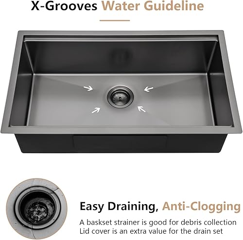 Miniatura 8 de Dcolora DC-U7708 - Fregadero de cocina de acero inoxidable negro de 30 pulgadas, estación de trabajo de montaje inferior, acero inoxidable negro