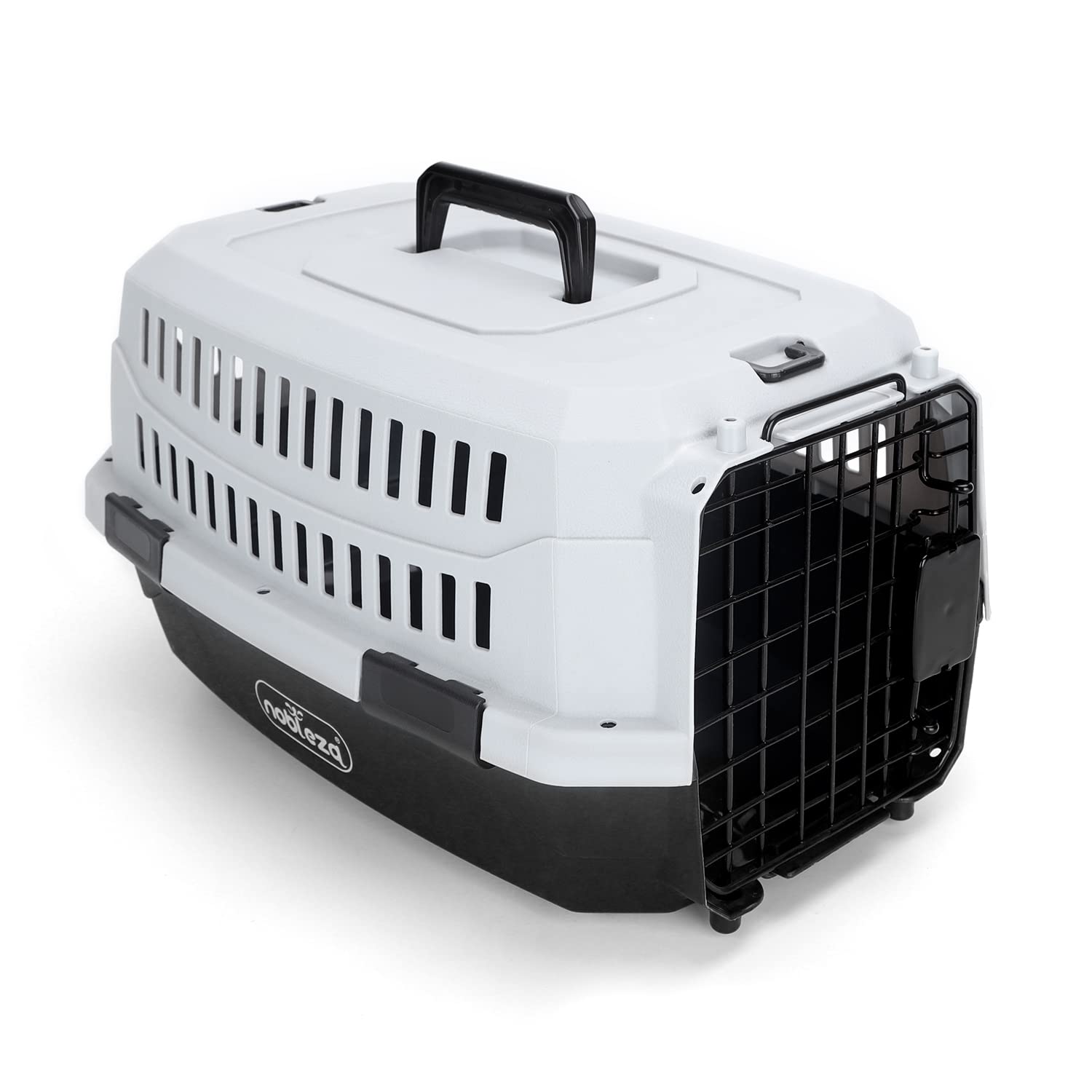 Nobleza Transportin Gato Perro Pequeño,Transporte Portátil y Transpirable para Mascotas,Transporte de Plástico para Perros,58 * 38.7 * 33CM,Negro & Gris