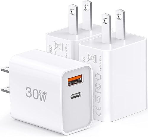 Miniatura 1 de Cargador USB C súper rápido, paquete de 3 adaptadores de cargador rápido PD+QC de 30 W para iPhone 1414 Pro14 Pro Max1312SE iPadMacBook air, (25 W