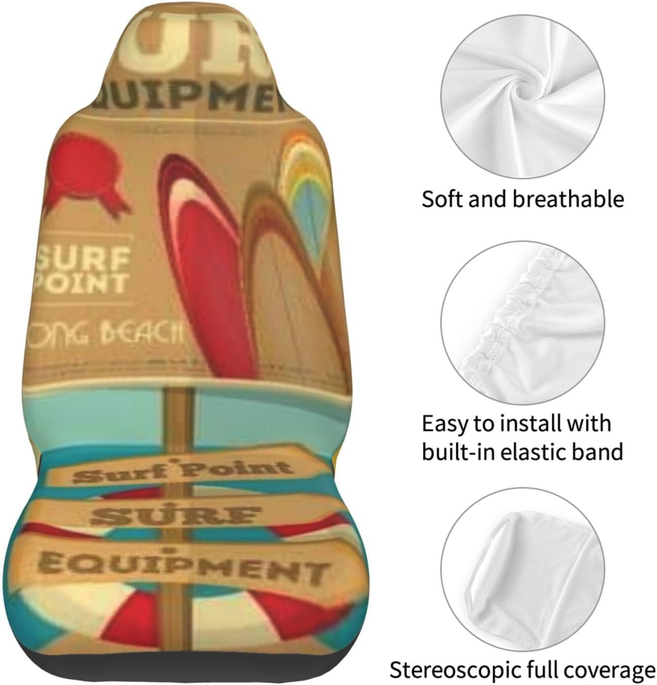 Retro Posters Collection Summer Vacation Theme Hobby Water Sports California Beach Car Seat Covers 2-Pack - Fit for Sedans, Trucks, Suvs, Automotive Seat Protectors with Reinforced Stitching