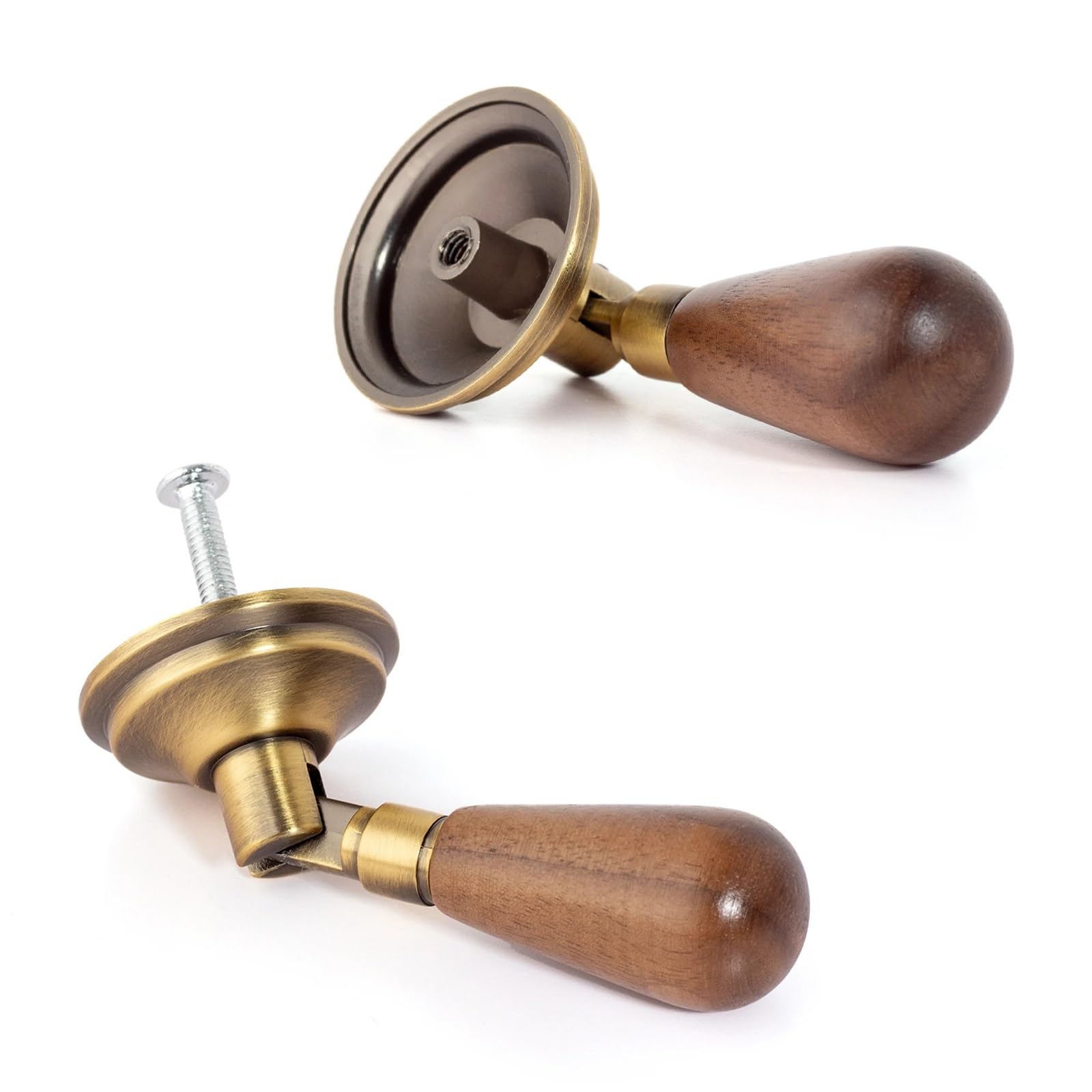 GIYXHU 2pcs Wooden & Metal Vintage Pulls and Knobs Kitchen Cabinet Door Handle Antique Furniture Handles for Closet, Cupboard, Drawer for Cupboard