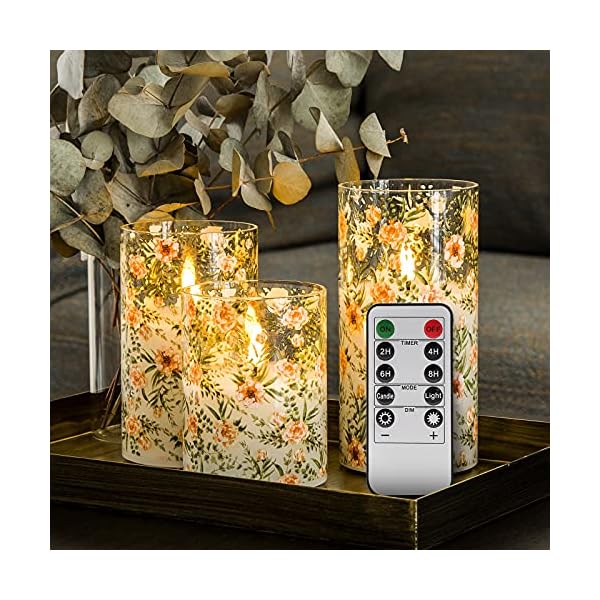 Eywamage Flammenlose Ananas-Glas-Kerzen mit Fernbedienung, flackernde, realistische, batteriebetriebene LED-Deko-Kerzen…