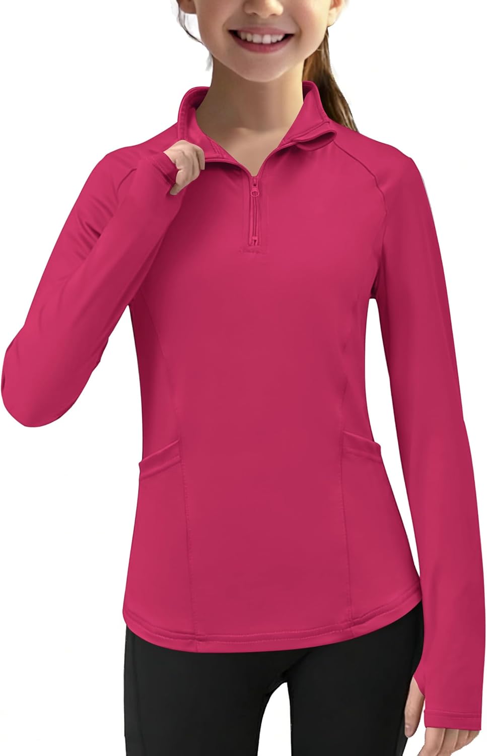 Yesfashion Girl Lightweight Jackets Long Sleeve Half Zip Sun Protection Athletic Shirt with Pockets and Thumholes