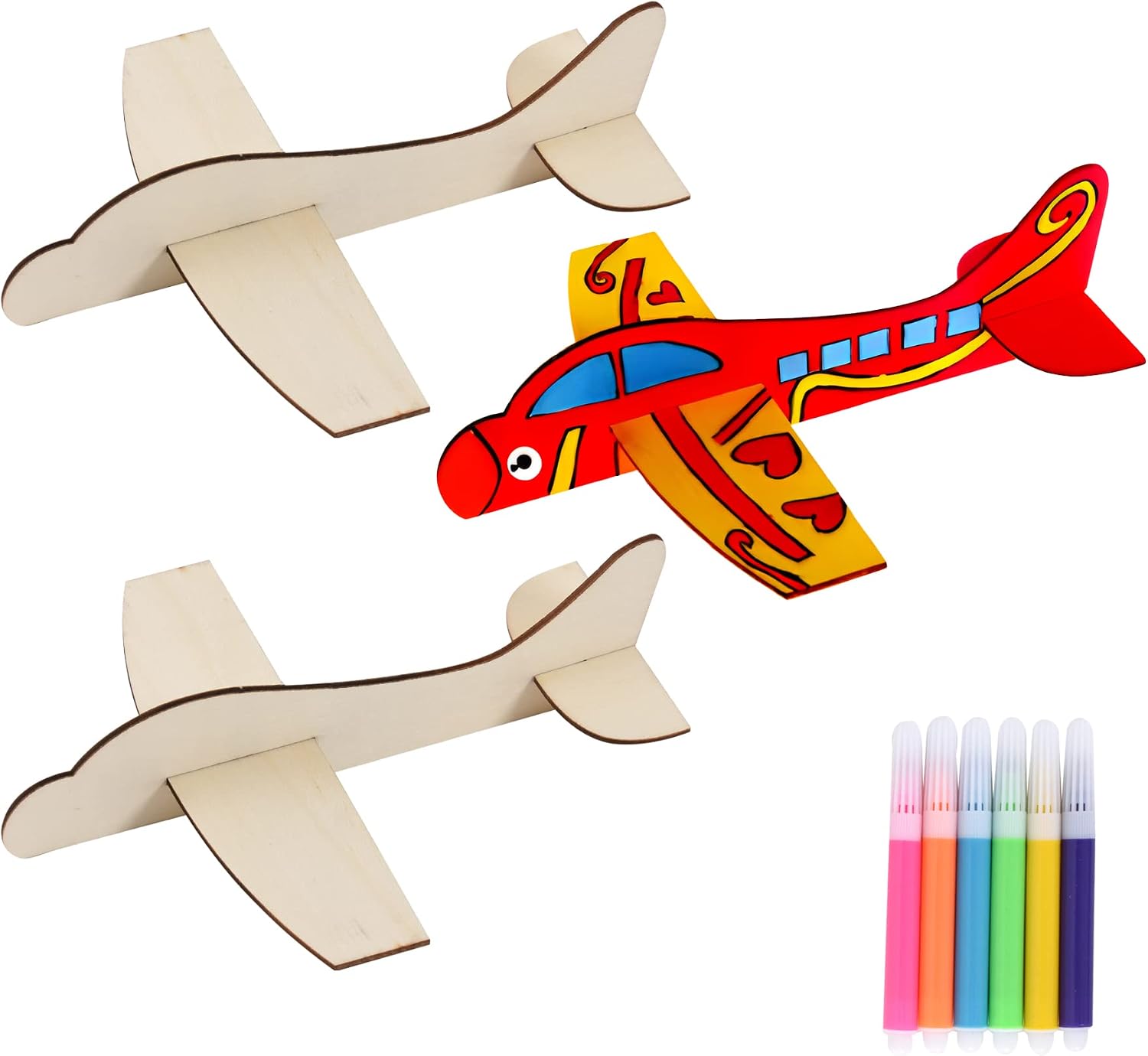 Hagao Wooden Airplane Blanks Painting Creation Natural Wood Color 3PCS