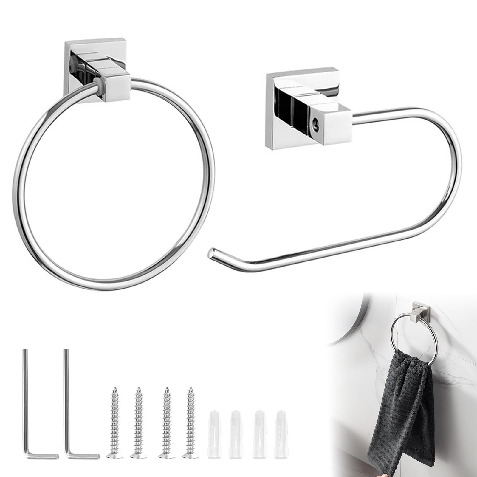 Toilet Roll Holder – 2-Piece Chrome Toilet Paper Holder & Towel Ring, 304 Stainless Steel Bathroom Accessories, Wall-Mounted, Waterproof & Rust-Resistant Chrome Towel Holders for Home & Hotel