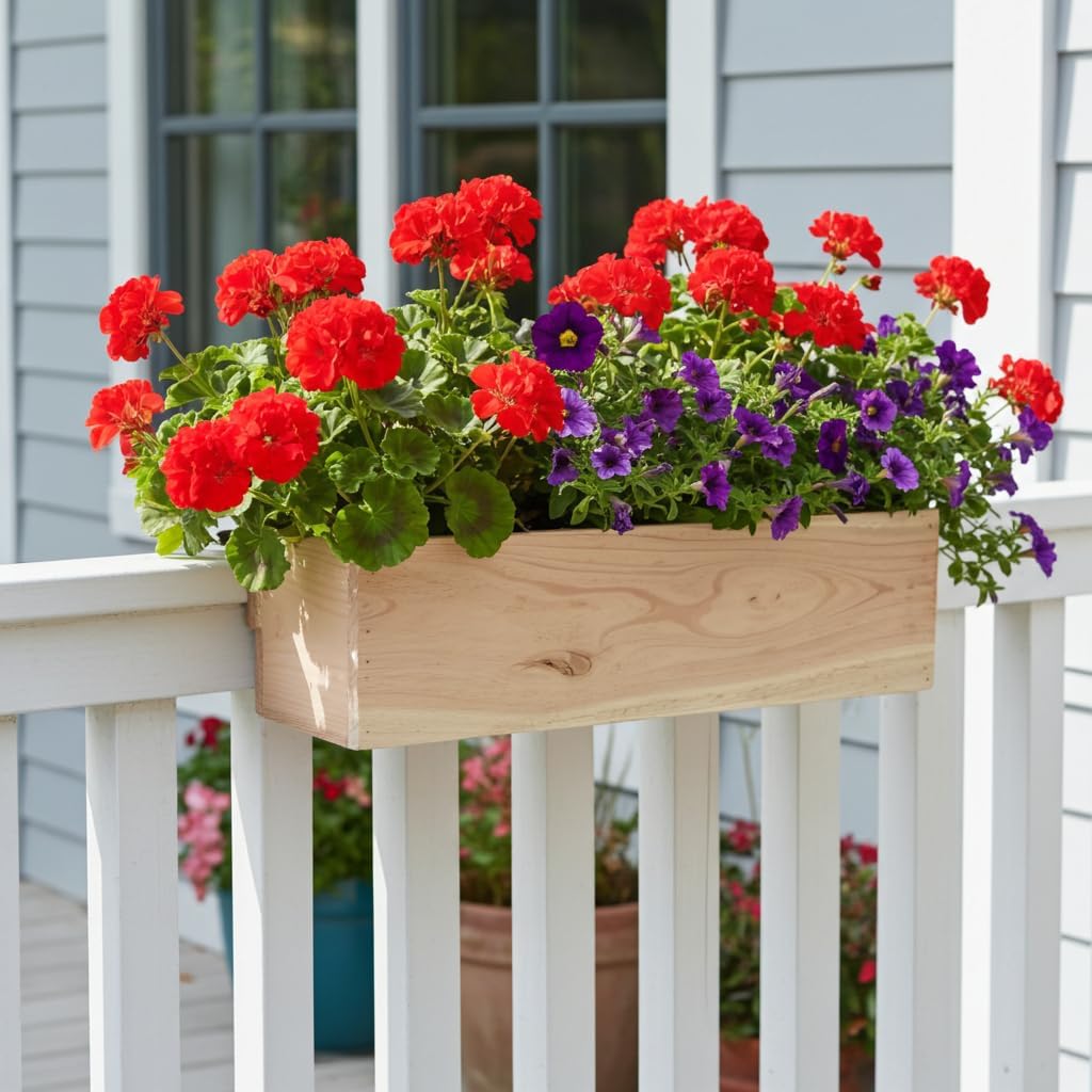 Cedar Railing Planter Box & Organizer – Fence-Mounted Wooden Post Herb Garden or Outdoor Storage Bin, Space-Saving Deck & Porch Solution, Handmade in USA